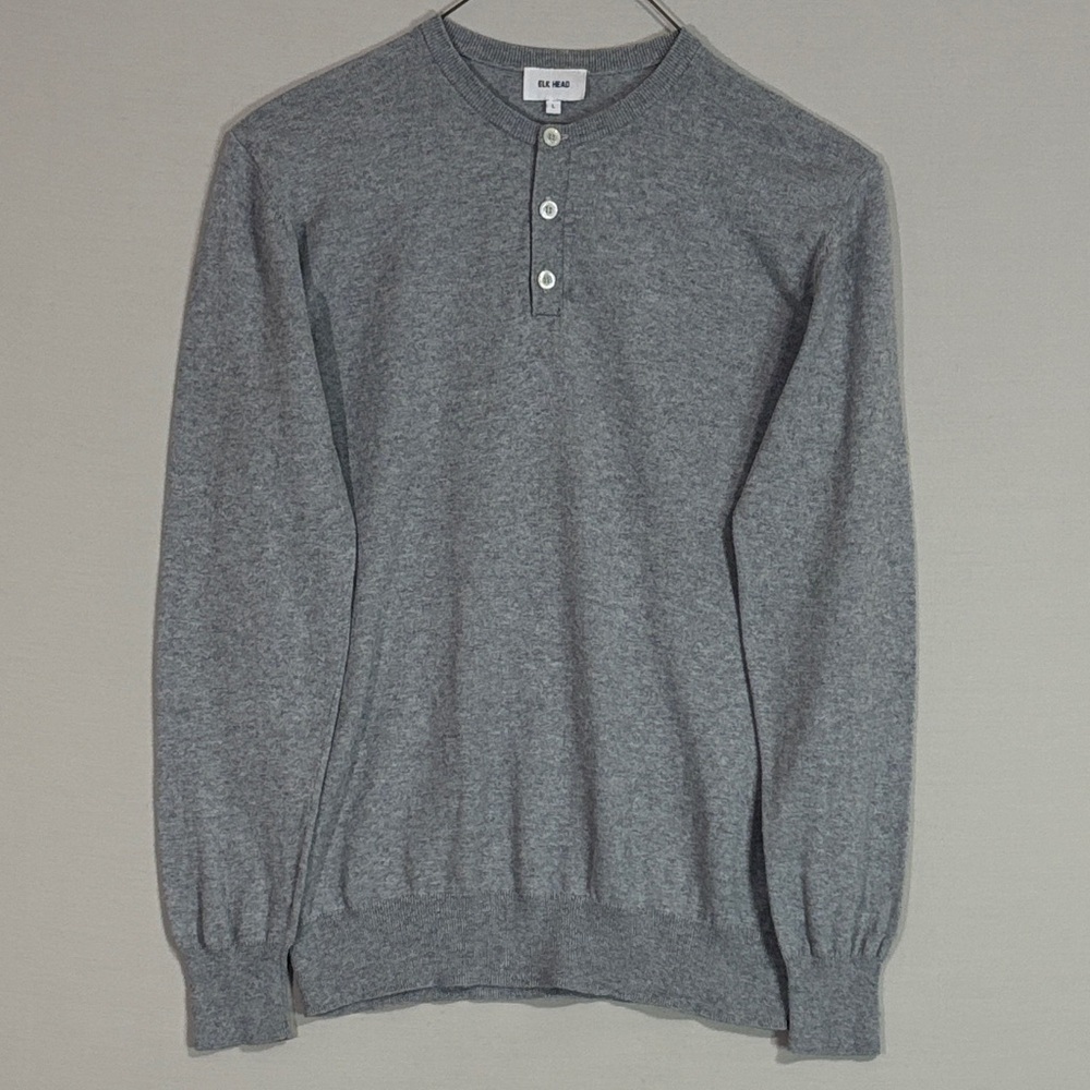 Elk Head Gray Henley Sweater 95% Cotton 5% Cashmere Size L Long Sleeve Pullover